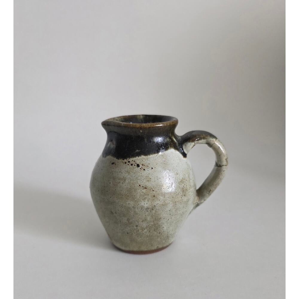 Studio Pottery Cream Black Glazed Ceramic Pitcher Mug Cup Handmade